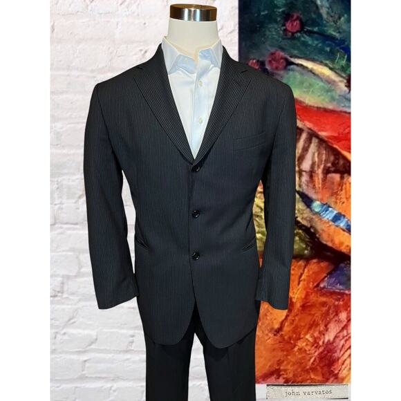 John Varvatos Collection 44R Dark Gray Micro Stripe Blazer Sport Suit Jacket - Picture 7 of 16